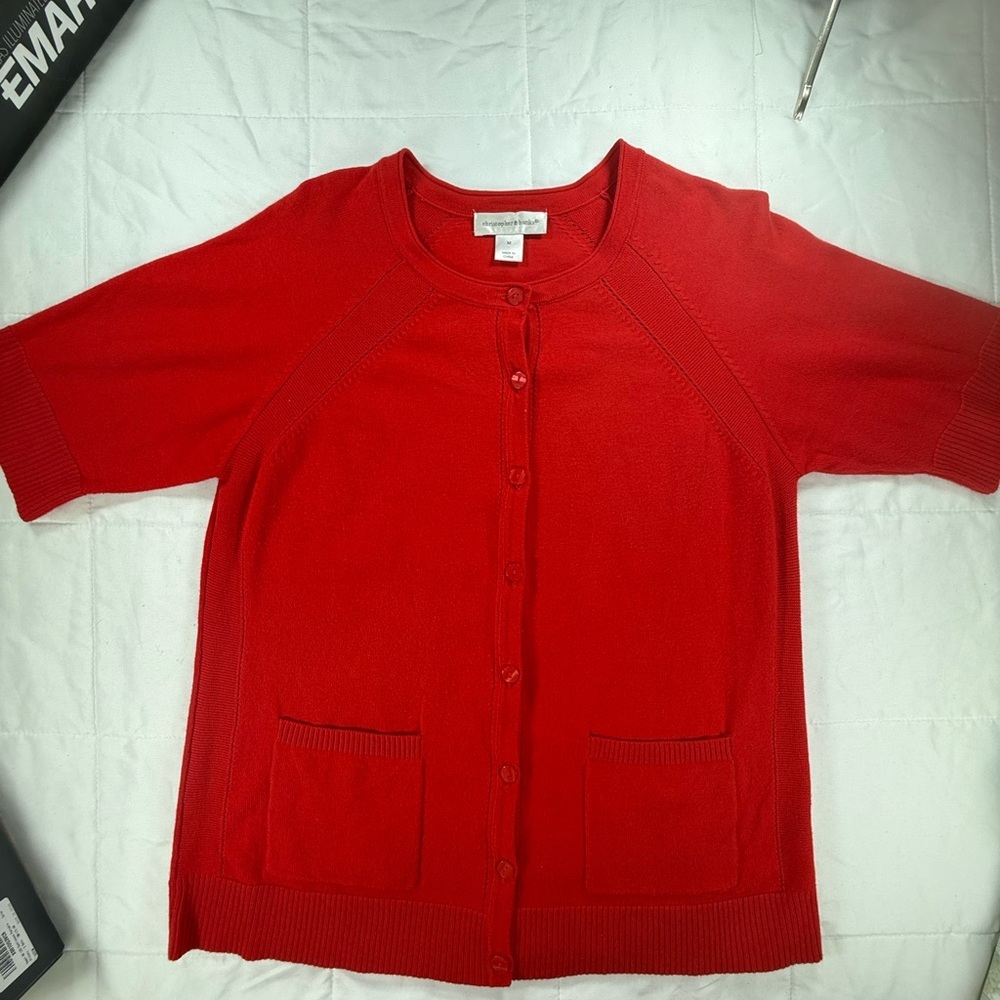 Christopher & Banks Red Women's button cardigan with short sleeves B46